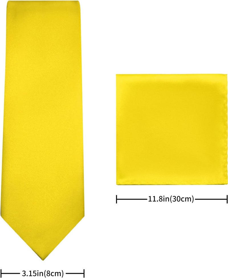 pensee Men's Tie Set Solid Pure Color 3.15" (8CM) Classic Formal Plain Necktie and Pocket Square Set For Men - Image 3